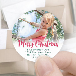 Helle moderne Script-Foto-Rücksendeadressen-Aufkle Runder Aufkleber