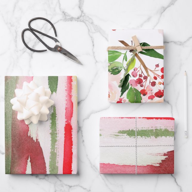 Helle Multi Watercolor Splash Weihnachten Geschenkpapier Set (Vorderseite)