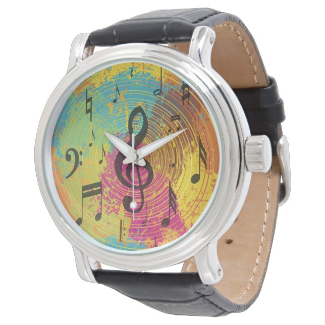 Helle Musiknoten bei Explosion der Farbe Armbanduhr (Schrägansicht)