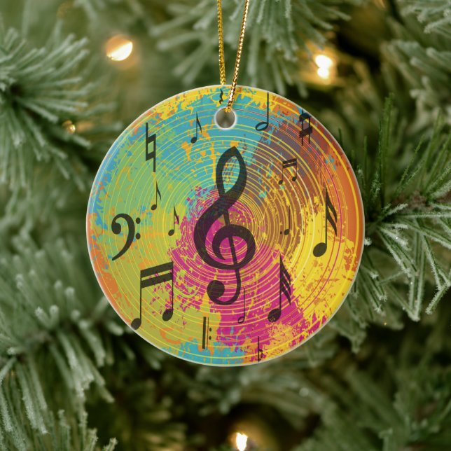Helle Musiknoten bei Explosion der Farbe Keramik Ornament (Baum)