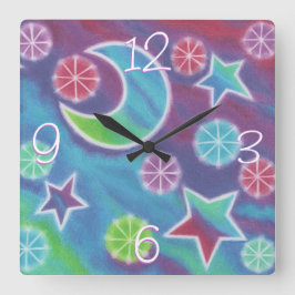 Helle Nacht 'Numbers' Uhr Quadrat