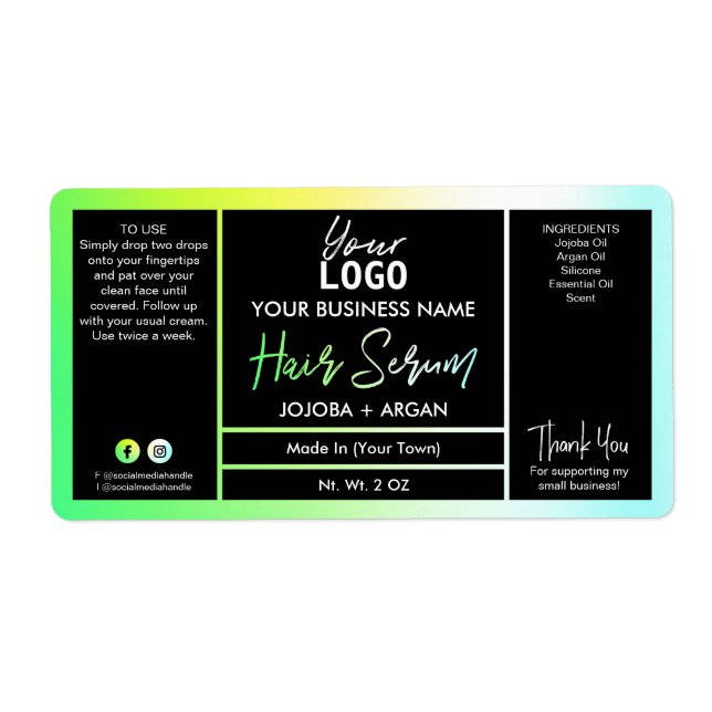 Helle Neon Holographic Green Hair Serum Labels (Vorne)