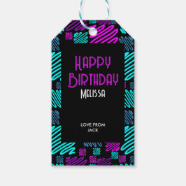 Helle Neon Lila Blue Geometric Geburtstag Geschenkanhänger