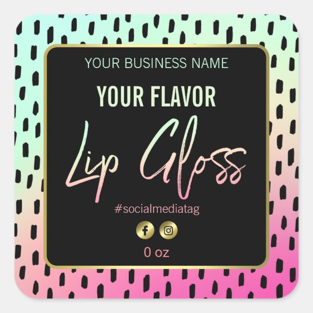 Helle Neon Lip Gloss Labels Quadratischer Aufkleber (Vorderseite)