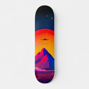 Helle Neon Mountains Sunrise Flugzeug Skateboard
