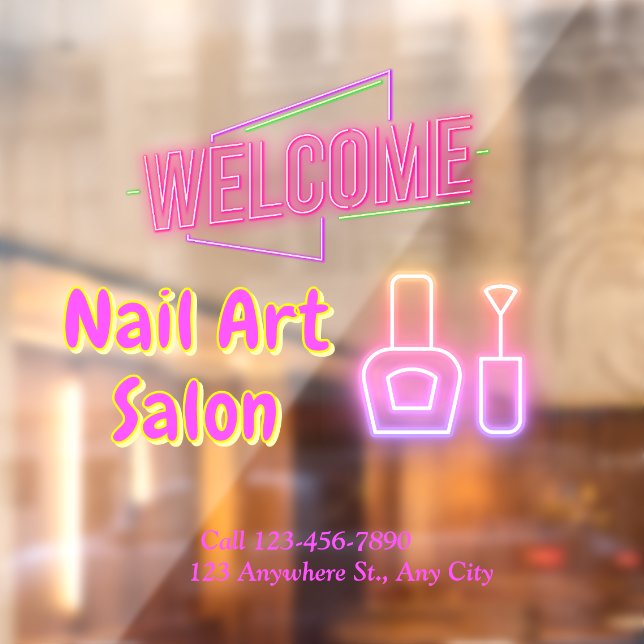 Helle Neon Nail Art Salon Eintritt - Personalisier Fensteraufkleber (Blatt 2)