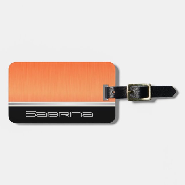 Helle Neon Orange Brush Steel und Silber Print Gepäckanhänger (Vorderseite horizontal)