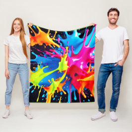 Helle Neon Splashes im Abstrakten Kunststil Fleecedecke