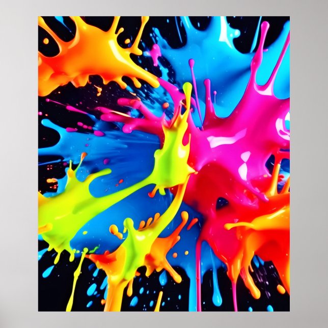 Helle Neon Splashes im Abstrakten Kunststil Poster (Vorne)
