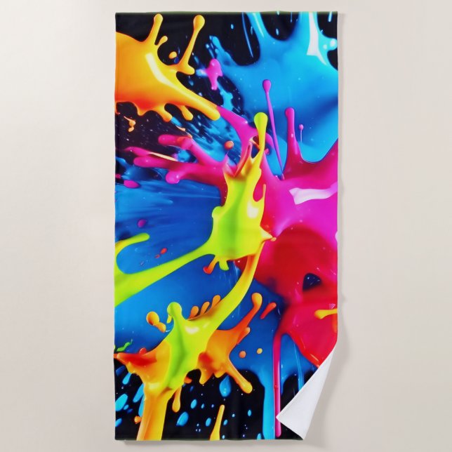 Helle Neon Splashes im Abstrakten Kunststil Strandtuch (Vorderseite)