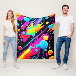 Helle Neon Splashes in Abstrakten Artwork Fleecedecke