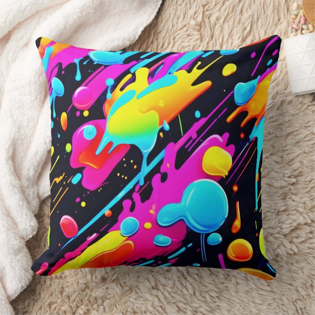 Helle Neon Splashes in Abstrakten Artwork Kissen (Decke)