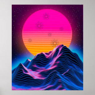 Helle Neonberge Dämmerung bis Morgengrauen Poster