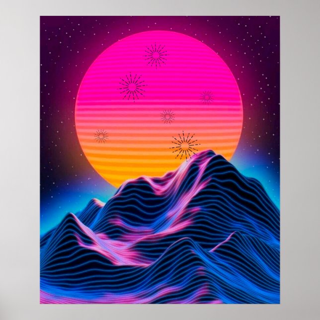 Helle Neonberge Dämmerung bis Morgengrauen Poster (Vorne)