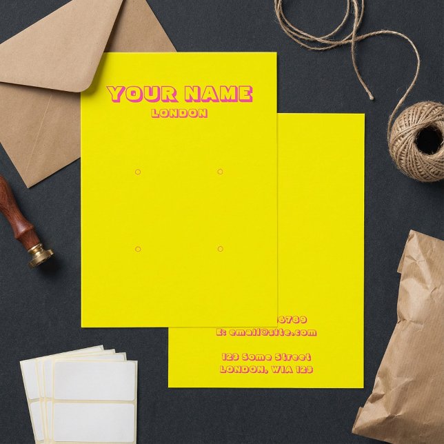 Helle neongelbe und rosa Ohrkarte (Bright neon yellow and pink earring display card.)