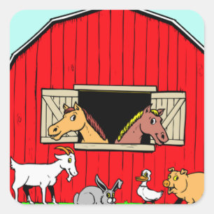 Helle, niedliche Barnyard-Hof-Tier-Aufkleber Quadratischer Aufkleber