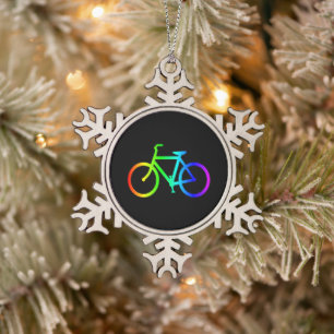 Helle Ombre-Regenbogen-Fahrrad Schneeflocken Zinn-Ornament