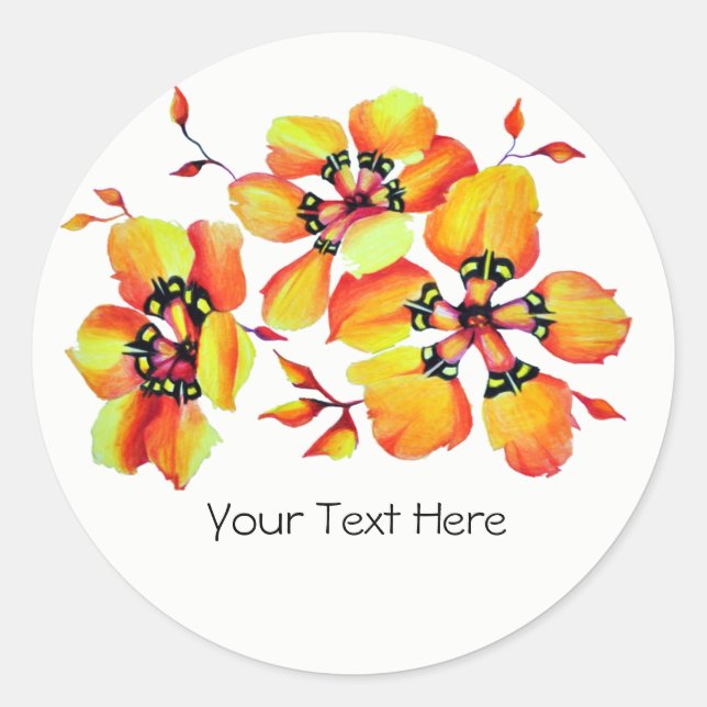 Helle orange Blume - Ihr eigener Text Runder Aufkleber (Vorderseite)