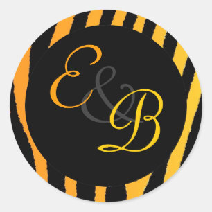 Helle orange-gelbe Zebrastreifen-Monogramm-Etikett Runder Aufkleber