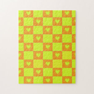Helle Orange-Grüne Karierte Fliese Mit Herzen
