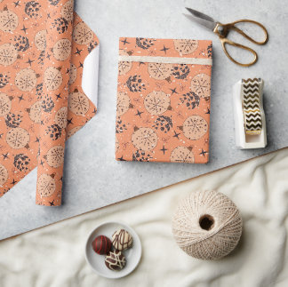 Helle Orange mit Dekoration, Schneeflocken, Sterne Geschenkpapier