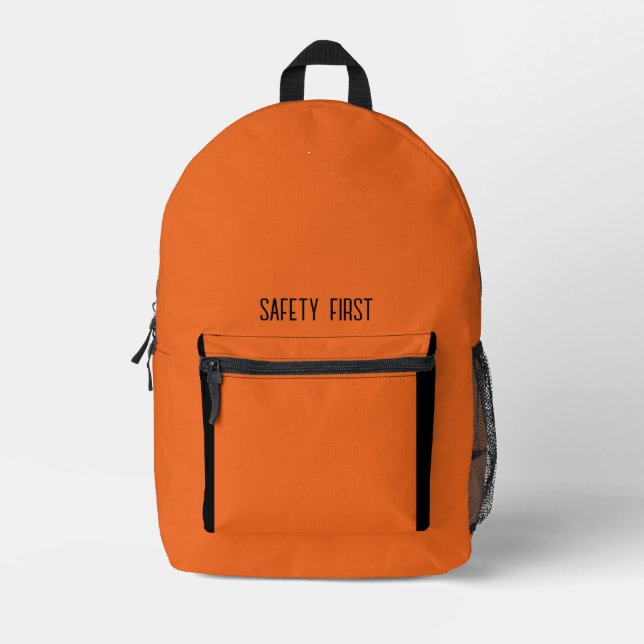 Helle Orange Safety First Bedruckter Rucksack (Vorderseite)