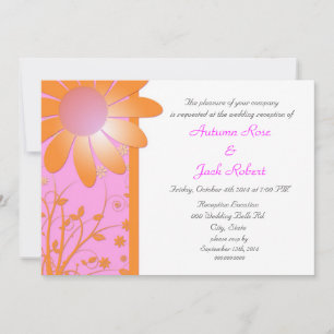 Helle Orange und PInk Floral Hochzeitsempfang Einladung