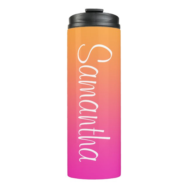 Helle Orange und Pink Ombre Personalisiert Thermosbecher (Vorderseite)