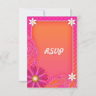 Helle orange und rosa florale Sommerhochzeit RSVP Karte