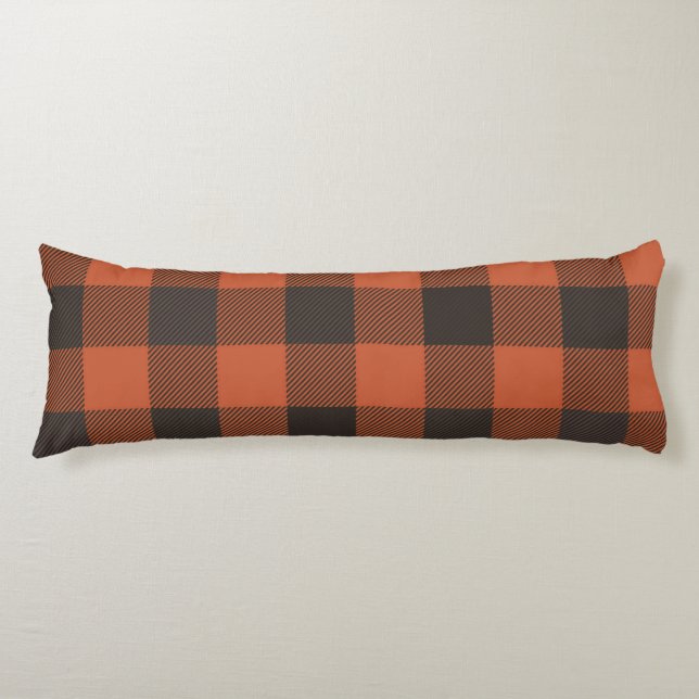 Helle Orange und Schwarz Kariert Seitenschläferkissen (Vorderseite)