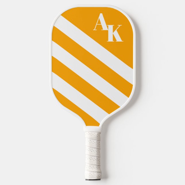 Helle Orange- und Weißstreifen-Monogramm Pickleball Schläger (Vorderseite)