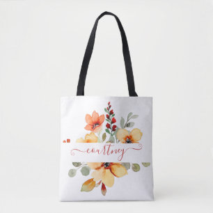 Helle orange Wasserfarbe floral personalisiert Tasche
