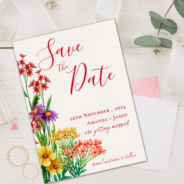 Helle orange Wildblumen Hochzeitssache Datum speic Magnetkarte (Bright Orange Wildflowers Wedding Save the Date)