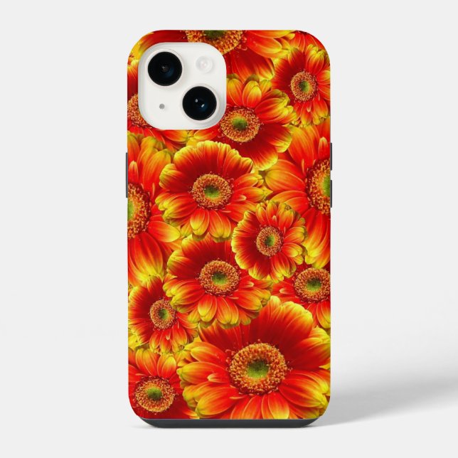 Helle orangefarbene Blumen iPhone 14 Hülle (Rückseite)
