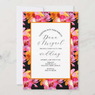 Helle orangefarbene florale Aquarell-Hochzeits-Ein Karte