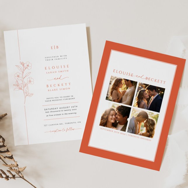 Helle Orangefarbene Hochzeit mit Foto Einladung (Von Creator hochgeladen)