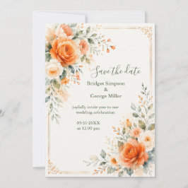 Helle orangefarbene Ringelblumen-Rosen-Hochzeit Einladung