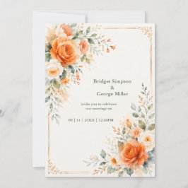 Helle orangefarbene Ringelblumen-Rosen-Hochzeit Einladung