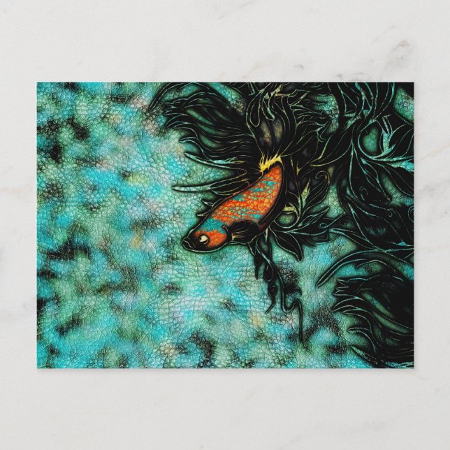 Helle Orangen und Blauer Betafisch Postkarte (Vorderseite)