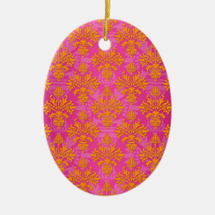 Helle Orangen- und rosa BlumenDamast Keramik Ornament