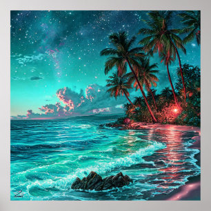 🌴 Helle Ozeanpalmenbaum-Dekoration Geschenk für Z Poster