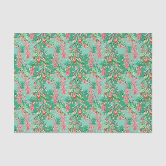 Helle Palm Beach Weihnachtsbäume und Lichter Seidenpapier (Vorderseite)