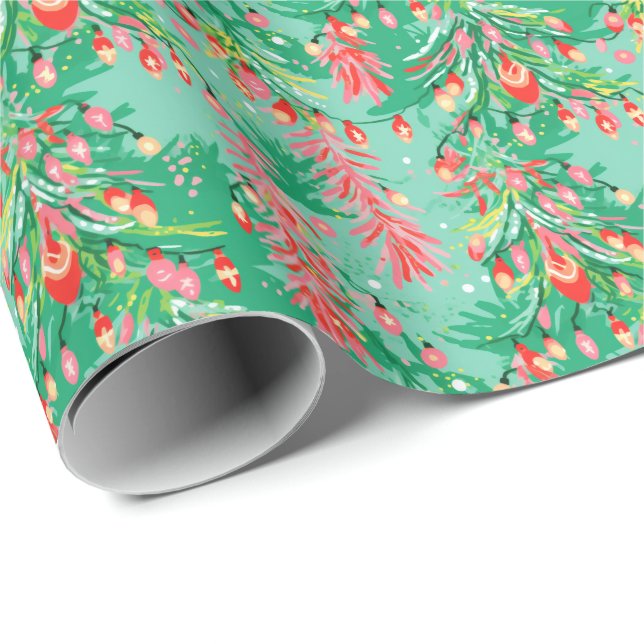 Helle Palm Beach Weihnachtsbäume und Ornamente Geschenkpapier (Rolleneckpunkt)