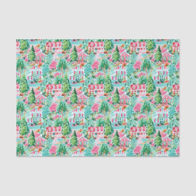 Helle Palm Beach Weihnachtshäuser Wasserfarbe Seidenpapier (Vorderseite)