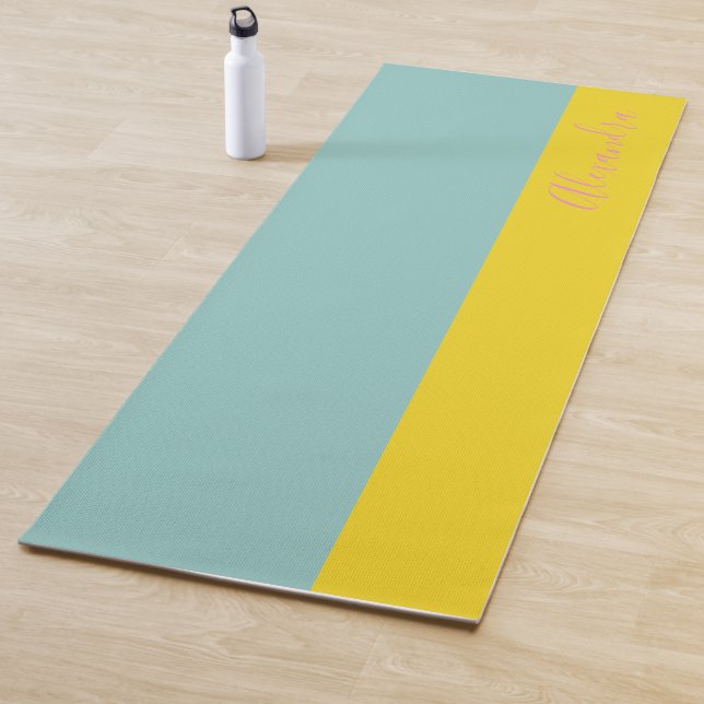 Helle Pasta Farbblock Aqua Gelb Personalisiert Yogamatte (Beispiel)