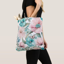 Helle Pastel Pink Blauer Blumen Florals von Ava Tasche