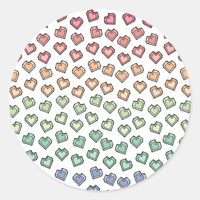 Helle Pastel Rainbow Gemstone Herzermuster Runder Aufkleber (Vorderseite)