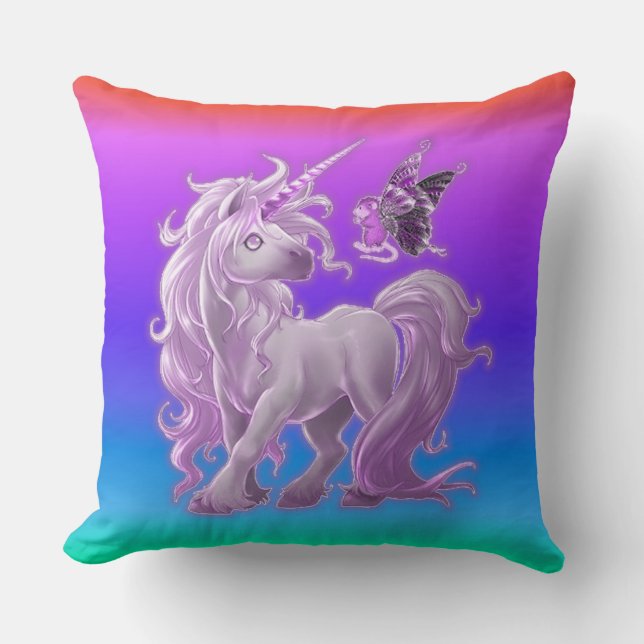 Helle Pastel Rainbow Pink Unicorn Kissen (Vorderseite)