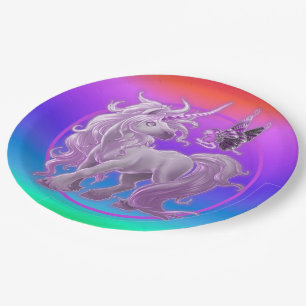 Helle Pastel Rainbow Pink Unicorn Pappteller