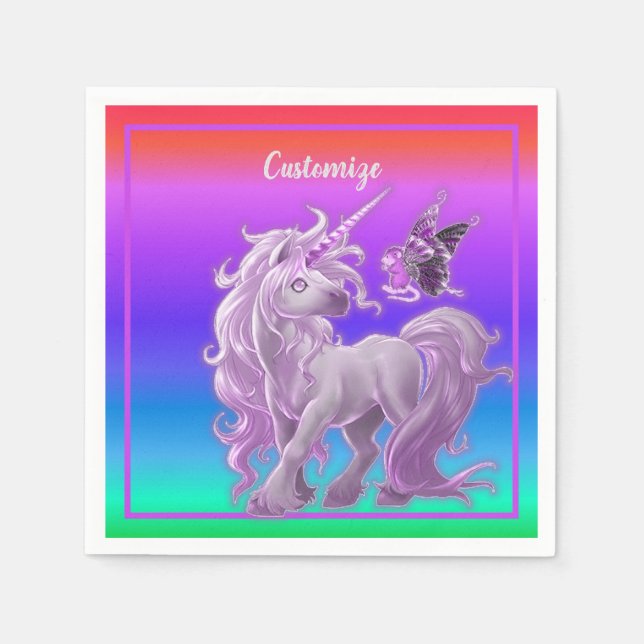 Helle Pastel Rainbow Pink Unicorn Serviette (Vorderseite)